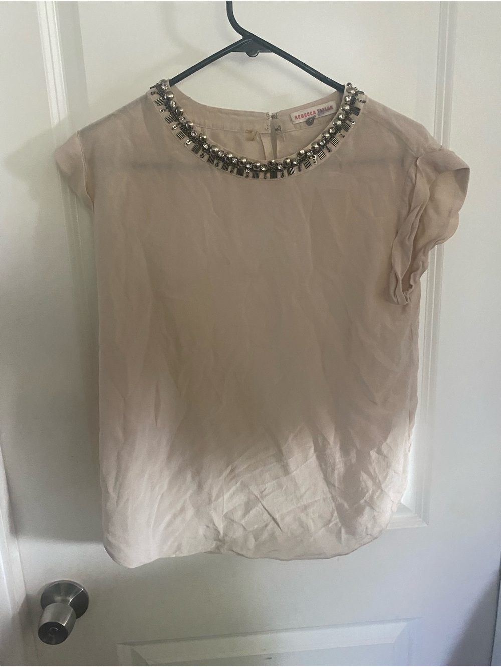 Rebecca Taylor 100% Silk Beaded Neck Cutout Back Women's Top
